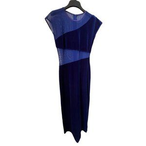 1990s Vintage Tower Blue Velvet Gown 90s Maxi Dress Size Medium